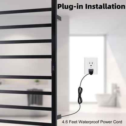 Towel Warmer Heated Towel Bar-Rack - Nopwer Bathroom Wall Mounted Electric Towel Drying Plug-in Matte Black 8 Bars