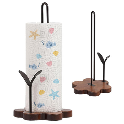 Wooden Paper Towel Holder Countertop,Kitchen Paper Towel Holder with Floral Base & Leaf-Shaped Accent with -Stable & Durable, Anti-Slip, Paper Towel Roll Holder for Farmhouse/Kitchen/Dining Décor