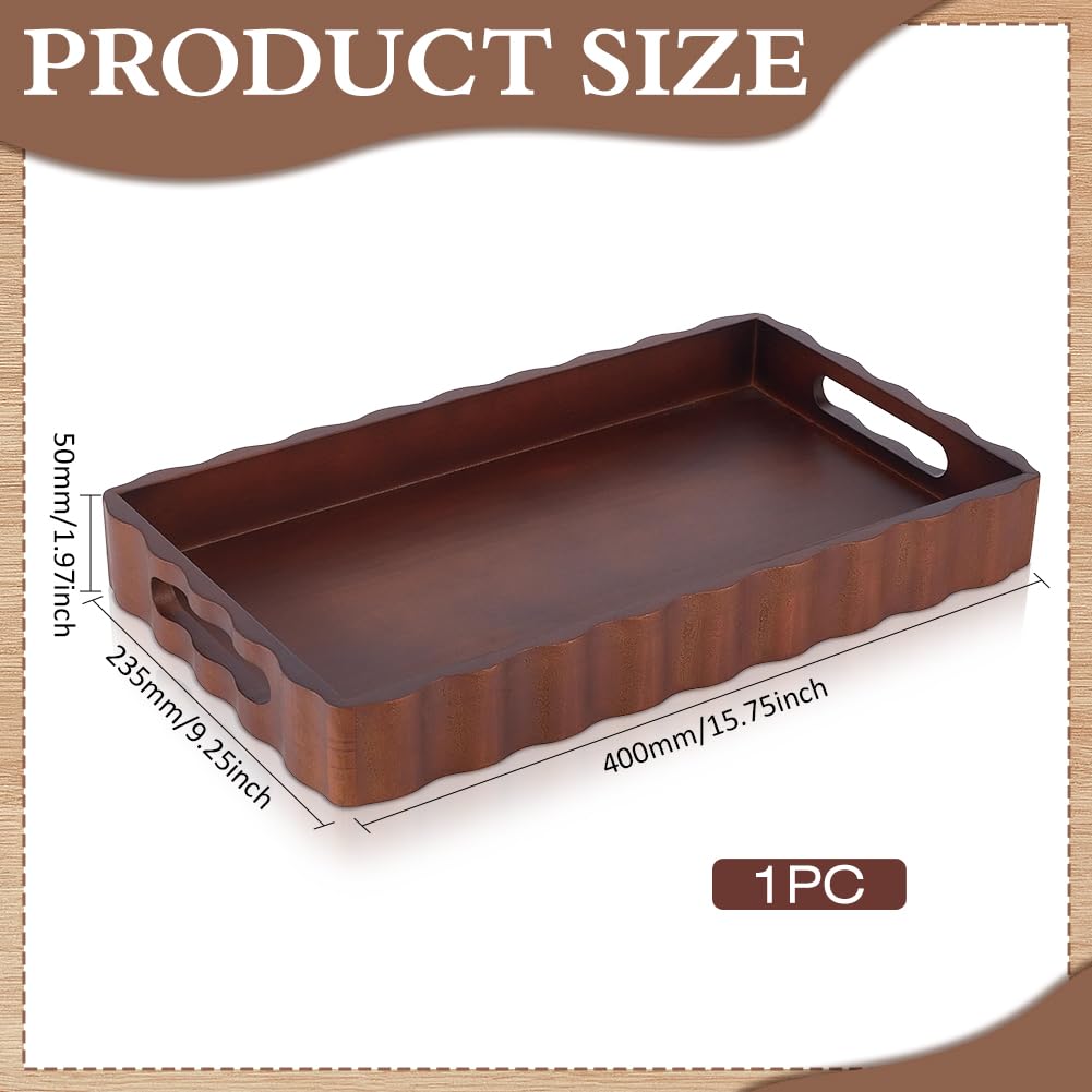 MAYJOYDIY Wooden Serving Tray with Handle 15.7 x 9.2 x 2 Inch Rectangle Wood Decorative Tray Cloud Shape Serving Platter for Afternoon Tea Cosmetics Coffee Cup Aromatherapy Toiletries