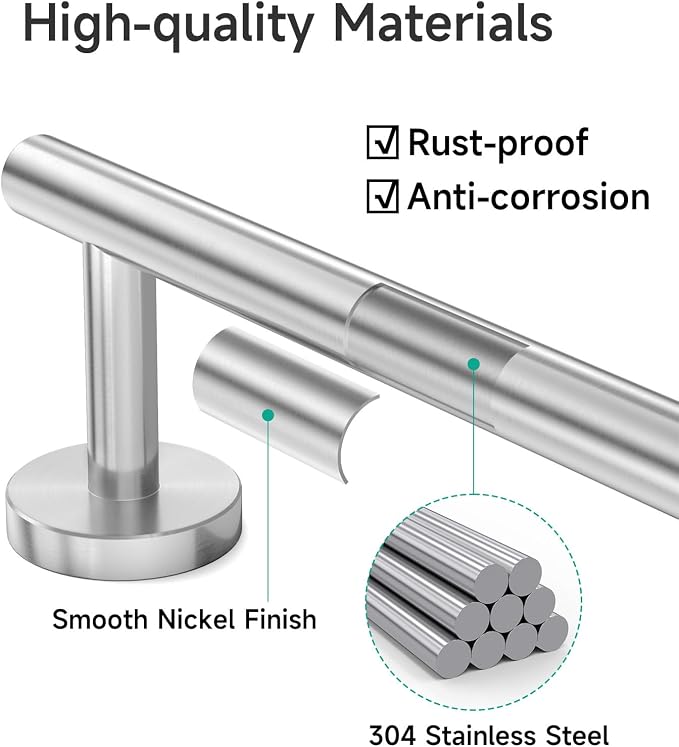 USHOWER Brushed Nickel Bath Towel Bar, 30-Inch Towel Rack for Bathroom Wall Mounted, Thicken SUS304 Stainless Steel Towel Rod (Total Length 32-Inch)