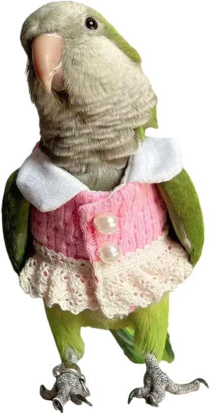 Bird Diaper Flight Suit - Pink Top Bird Clothes Cosplay Photo Prop for Parrots, Lovebirds, Parakeets, Cockatiels & Small Animals (Necked Parakeet)