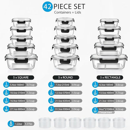 42pcs Glass Food Storage Containers