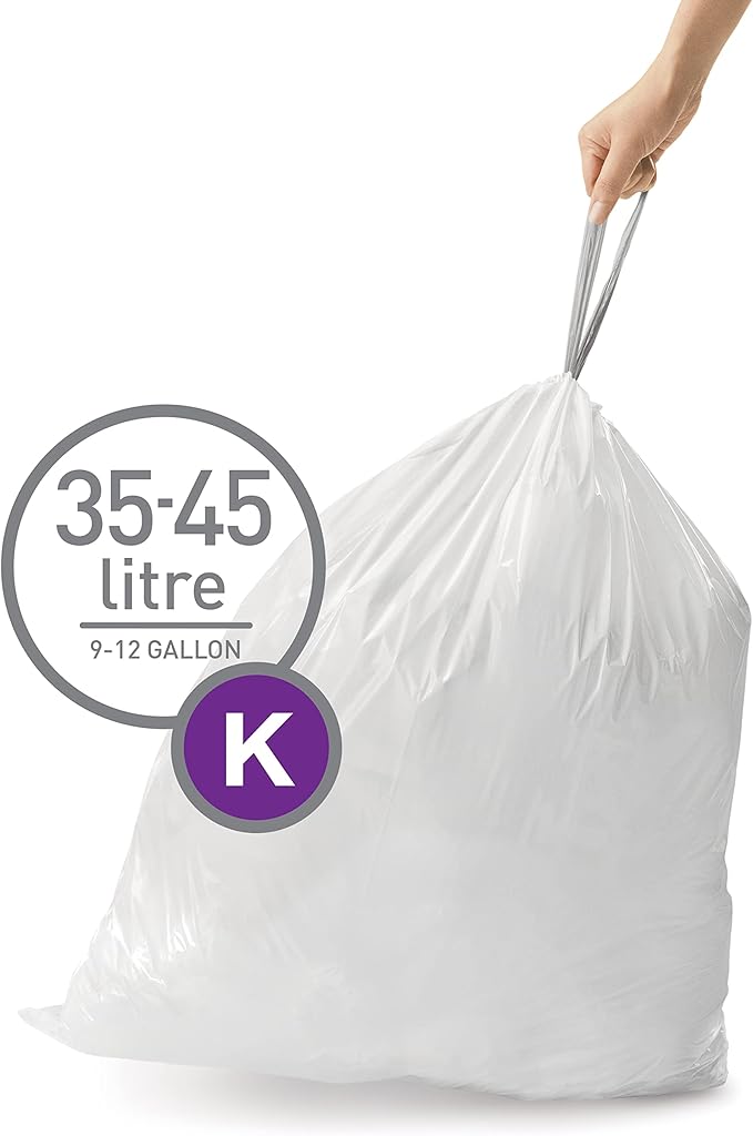 simplehuman Code K 60 Count, Dispenser Pack Custom Fit Liners, Drawstring Trash