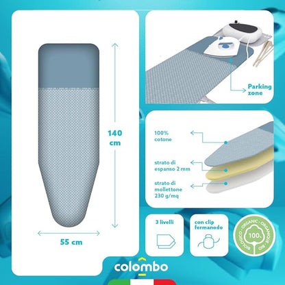 Colombo Ironing Board Cover 55” x 22” – 3-Layer Pad