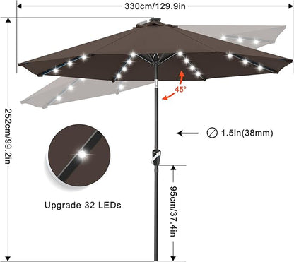 ABCCANOPY Durable Solar Led Patio Umbrellas with 32LED Lights 11FT (Brown)