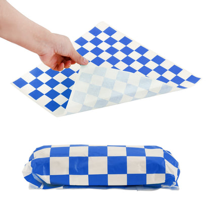 Fasmov 1000 Sheets 12 x 12 inches Sandwich Paper Deli Basket Liner Wrap Food Basket Liners Wrapping Checkered Sheets, Blue & White