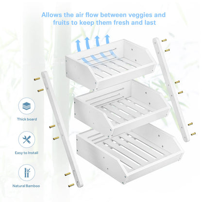 G.a HOMEFAVOR Fruit Basket for Kitchen, 3-Tier Fruit Bowl for Kitchen Counter, Vegetable Storage Stand for Fruit Shop, 15 mm Thickness (WHITE)