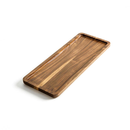 SANZIE Walnut Wooden Tray for Bathroom, Wood Vanity Tray for Counter, Toilet Tank, Rectangle Serving Tray for Food Appetizer Tea Dessert Kitchen Candle Tissue Home Decor (13.74 x 5.47 in)