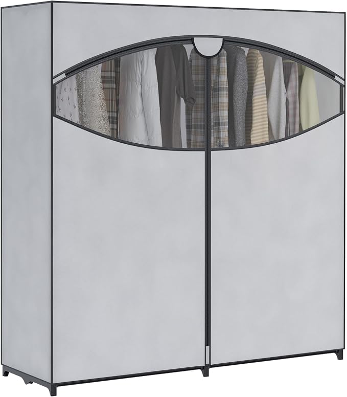 Whitmor Extra-Wide Portable Clothes Closet, 60" Wide Closet Organizers and Storage with Cover, Heavy Duty Metal Clothes Rack, Stable and Easy Assembly Clothes Storage, Light Grey