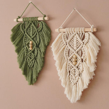 Jditngp Hand Woven Leaf Wall Hanging,Leaf Tapestry Macrame Wall Hanging,Nordic Room Wall Art Feather Ornament,Boho Woven Tapestry Boho Home Decor for Living Room Bedroom or Entryway Wall Art (Green)