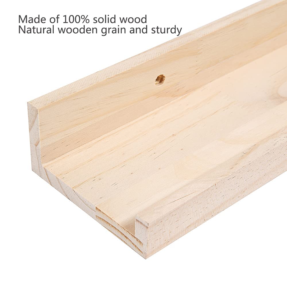 MBYD 24 Inch Floating Shelves Natural Wood Set of 3, Wall Mount Picture Ledge Wooden Wall Shelf for Home Decoration Nursery Book Shelves for Bedroom, Living Room, Office, Kitchen, 3 Same Dimensions