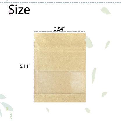 100pcs 100 Pack Clear Window Brown Kraft Paper for Zip Seed Packets Lock Food Storage Bags Zipper Envelopes Resealable Heat Seal Pouch Coffee Packet 3.5x5.1inch