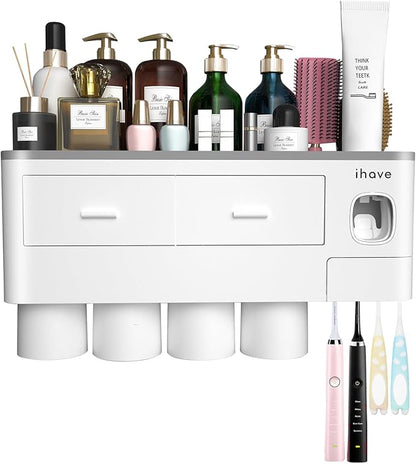 iHave Toothbrush Holders for Bathrooms, 4 Cups Toothbrush Holder Wall Mounted