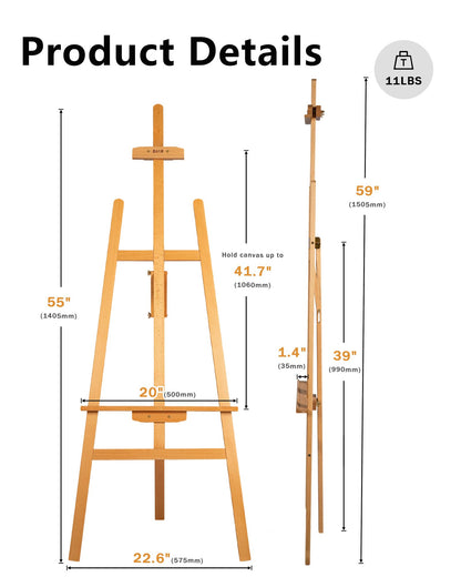 DJAR Solid Beechwood Art Easel for Painting, Folding Floor Easel Stand for Drawing, Wedding Sign and Poster, Ajustable Wooden Easel for Artist and Beginner, Hold Canvas up to 41.7"