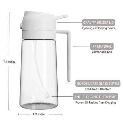 With Stickers 16oz Olive Oil Sprayer for Cooking - 2 in 1 Spray & Pour Olive Oil Dispenser - 470ml Glass Spray Oil Bottle - Kitchen Gadgets