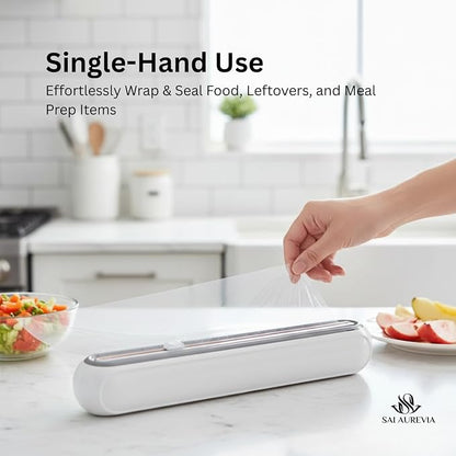 Food Plastic Wrap Dispenser with Cutter | Durable ABS Material | One-Handed Smooth Cutting | Refillable Cling Film Storage Organizer | Fits Standard Wrap Rolls