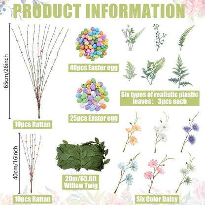 INFUNLY 20 Sets Rabbit Flower Crowns Making Kit 24 Inches Bunny Grapevine Wreath Kits DIY Festival Front Door Wreath with Pastel Eggs Hanging Floral Wreaths for Home Window Wall Holiday Party Decor