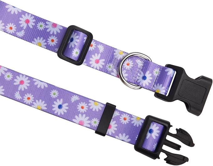 MarukoPet Dog Collar, Adjustable for Small Medium Large Dogs Puppy, Cute Design with Bohemia Floral Tribal Geometric Patterns Boys Girls Dog Collar(Purple Daisy-M)
