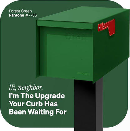 Adoorn Post Mount Outdoor Mailboxes - Large Decorative Mailbox for Letters and Packages - Weatherproof Construction - Durable Steel - Magnetic Closure - 9.5” H x 9.5” W x 20.75” D - Forest Green