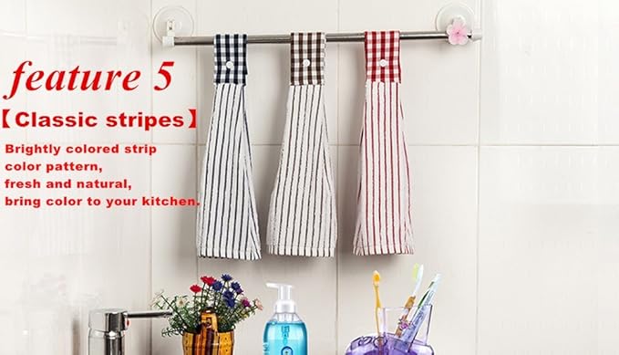 2 Pcs Kitchen Cotton Classical Striped Towel/Absorbent Towel/Hanging