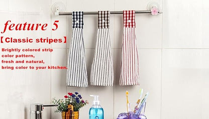 2 Pcs Kitchen Cotton Classical Striped Towel Absorbent Towel Hanging Towels