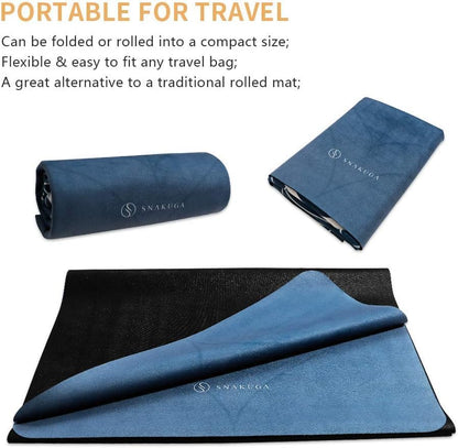 SNAKUGA Travel Yoga Mat, Non Slip Exercise Suede Mat with Carry Bag, All-Purpose Fitness Mat with High Density Anti-Tear Surface for Women, Ideal for Pilates Workout (72'' x 26'' x 1.5mm Thick)