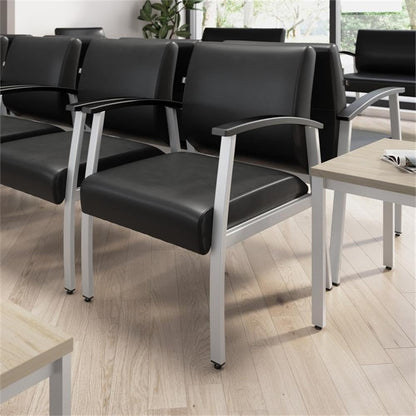 Bush Business Furniture Arrive Waiting Room Guest Chair with Arms in Black Vinyl, Reception Area Seating for Office and Lobby