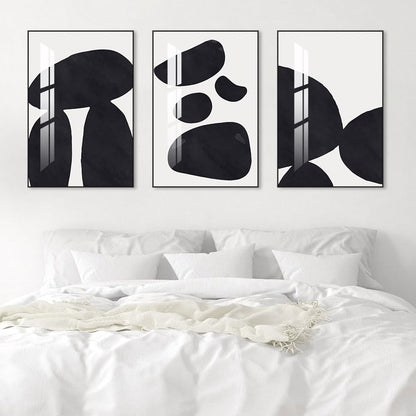 Abstract Wall Art Prints, Framed Wall Art for Living Room, Bedroom, Dining Room, Nursery, Office, Kitchen, Bathroom (Black, 16"X 24" X 3 panel)