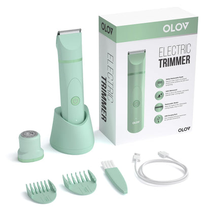 OLOV Electric Body Hair Trimmer - Groin Trimmer for Men - Bikini Trimmer Women - Wet/Dry Shaver Groomer, Replaceable Ceramic Blade Heads, USB Recharge Dock, Waterproof Hygiene Razor,Black