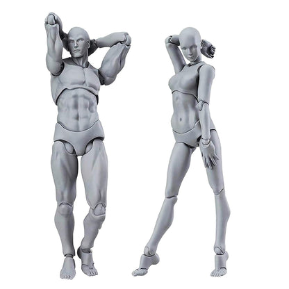 Haniforever Artists Manikin Art Mannequin Figures Supplies Drawing Tools,Small Drawing Figure Model for Sketching,Painting,Action Figures Male+Female Set(Grey)