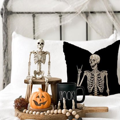 PANDICORN Halloween Throw Pillow Covers, Halloween Decorations, Witch Leg Pumpkin Spider Web Cute Skeleton Ghost Decor for Home Living Room Couch Decor Set of 8(Black,Beige,Orange,18x18 Inch)