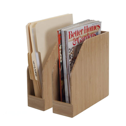 MobileVision Bamboo Vertical File Folder Holder & Office Product Organizer, Store Files, Magazines, Notepads, Books and more, 2 Pack Combo Set