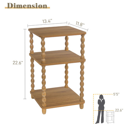 Fultyle End Table, Small Side Table with 3 Tier Open Shelf, Modern NightStand Accent Table for Small Spaces, Living Room and Office (Caramel Tan)
