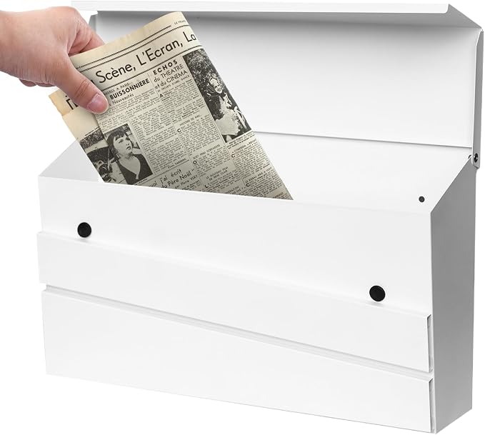 Wall-Mounted Mailbox, White Modern Large Capacity Drop Mailboxes for Outside, Rust-Proof Galvanized Steel Post Box (No Keys Locking)