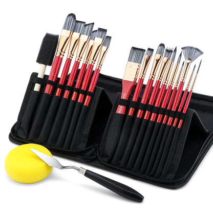 Transon 20Pcs Art Paint Brush Kit with Storage Case, 16 Brushes + Foam Brush Spatula Sponge for Acrylic Oil Watercolor Gouache, Adults Teens Beginners Art Supplies