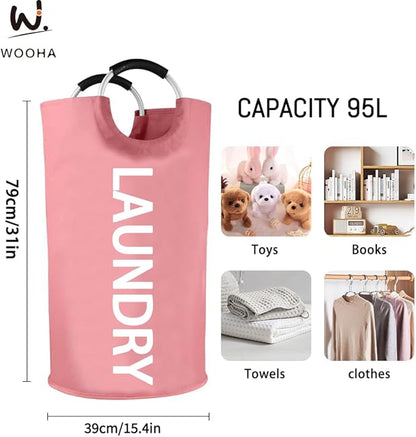 WOOHA 95L Large laundry basket, Collapsible laundry hamper, Tall Clothes