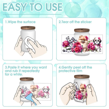 10 Sheets Dogs and Cats UV DTF Transfer Stickers, for Libbey Glass Tumbler, Waterproof Decals, Plastic Adhesive Label for Bottles and Cups Decor