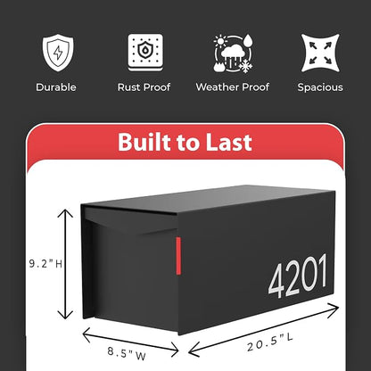 Olio Home Mailbox | Modern Design Personalized Thompson Flat Top Post Mount Mail Box | 20.5” x 9.2” x 8.5” | Galvanized Steel Mailboxes for Outside | Made in USA Mail Boxes for House | Black