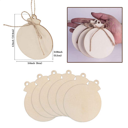OurWarm 50pcs DIY Wooden Christmas Ornaments for Crafts, 4" Blank Wood Ornaments to Paint, Natural Unfinished Wood Slices Hanging Christmas Crafts Tree Decorations