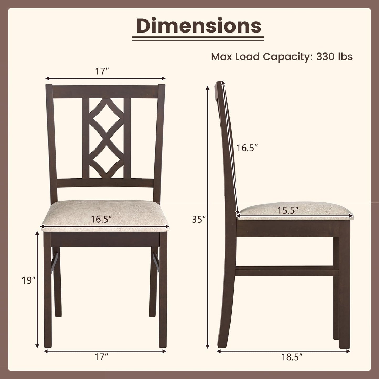 Giantex Dining Chairs Set of 4, Rubber Wood Dining Room Chairs with Hollowed Backrest & Padded Seat, Farmhouse Side Chairs for Living Room Kitchen, Walnut