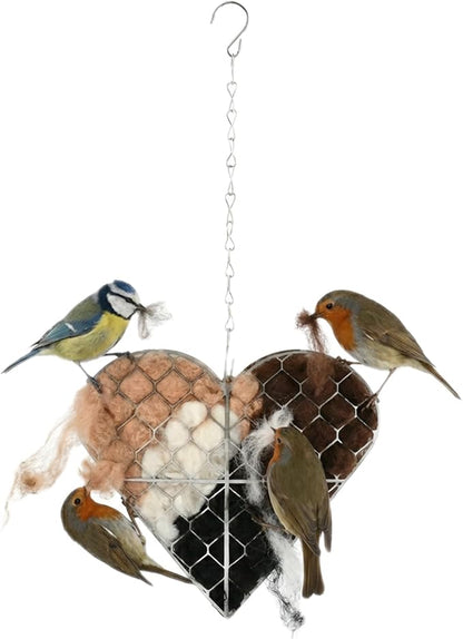 Handmade Fiber Bird Nesting Heart, Refillable Nesting Material for Wild Bird, Hanging Hummingbird Houses Nest Outdoor Garden Art Birdhouse Decortion Gifts for Bird/Nature Lovers