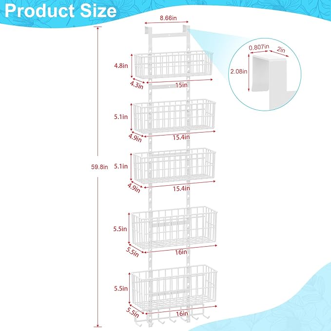 Adjustable Over The Door Organizer, Metal Hanging Door Organizer