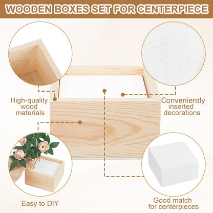 AHANDMAKER 12 Pack Unfinished Wooden Boxes Rustic Natural Wooden Crates with Foam Inserts for Floral Arrangement Home Decor Wedding Centerpieces Christmas Party Craft 4x4x2.3 Inch