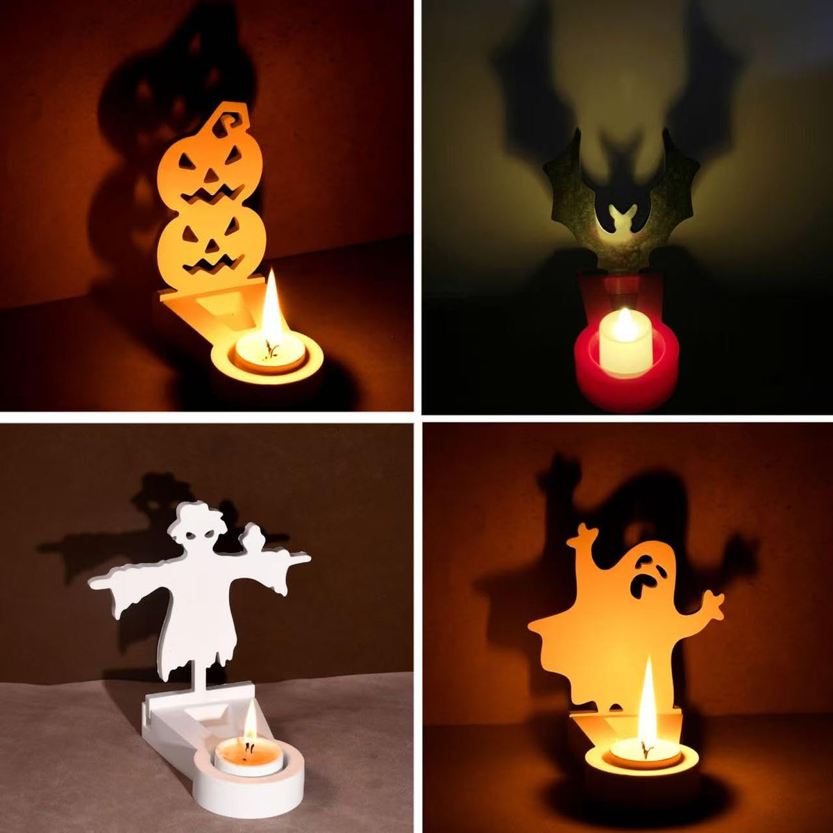 DoDoIYia 5Pcs Casting Shadow Candle Holder Resin Molds Silicone, Halloween Pumpkin Scarecrow Ghost Bat Shadow Resin Tealight Candle Holder Mold, Epoxy Molds for DIY Silicone Casting Mould Home Décor