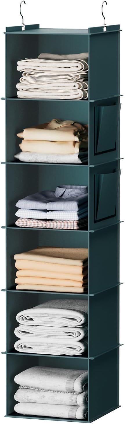 YOUDENOVA Hanging Closet Organizer, 6-Shelf Closet Hanging Storage Shelves