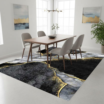 Modern Aesthetic Grey Black Gold Marble Abstract Area Rug 5x7 Non-Shedding Soft Rug for Livingroom Bedroom Diningroom Indoor Office Kitchen Floor Carpet