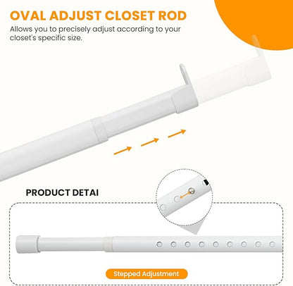 Oval Closet Rod for Hanging Clothes Adjustable Closet Rods 18 to 75 Inch Heavy Duty White Poles Bar Closet Rod Expandable for Wardrobes Laundry RV