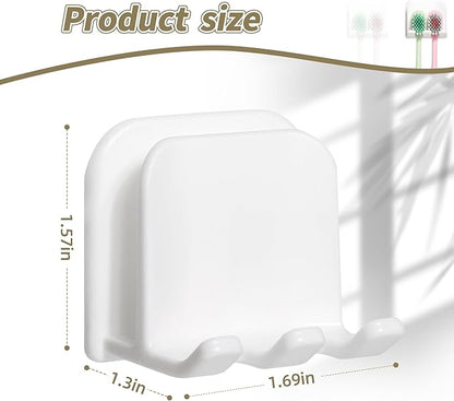 2-Piece Set of White self-Adhesive Wall-Mounted Waterproof Toothbrush Holders