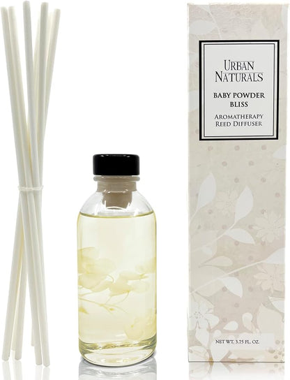 Urban Naturals Baby Powder Bliss Reed Diffuser Set | Made with Essential Oils & Real Botanicals | Powdery Floral Notes, Rose, Geranium, Musk & Cedar | Makes a Great Gift | Made in the USA