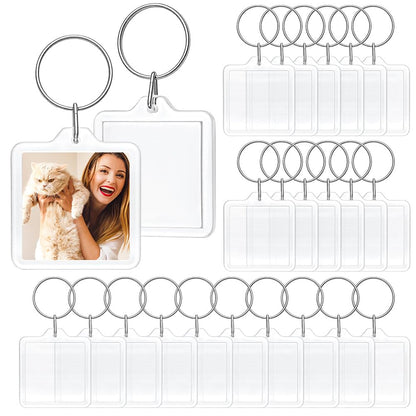 PH PandaHall Blank Photo Insert Keychains, 30 Sets Acrylic Photo Snap in Keychain 1.3 Inch Square Custom Blank Photo Keyring DIY Picture Frames for Double-Sided Photos, Clear